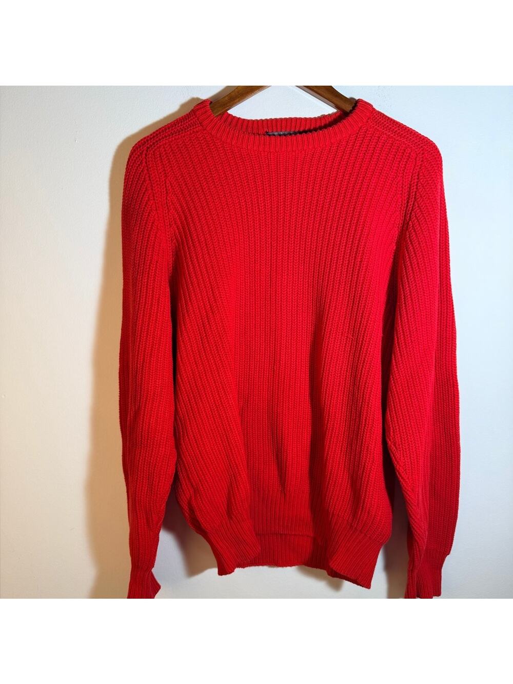 Vintage Lord & Taylor Cable Knit Classic Red Men's Sweater